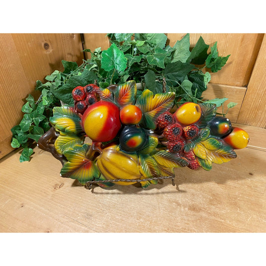 Vintage Handpainted Chalkware Fruit Wall Plaque | Midcentury Modern Wall Decor | Midcentury Kitchen Fruit Decor |