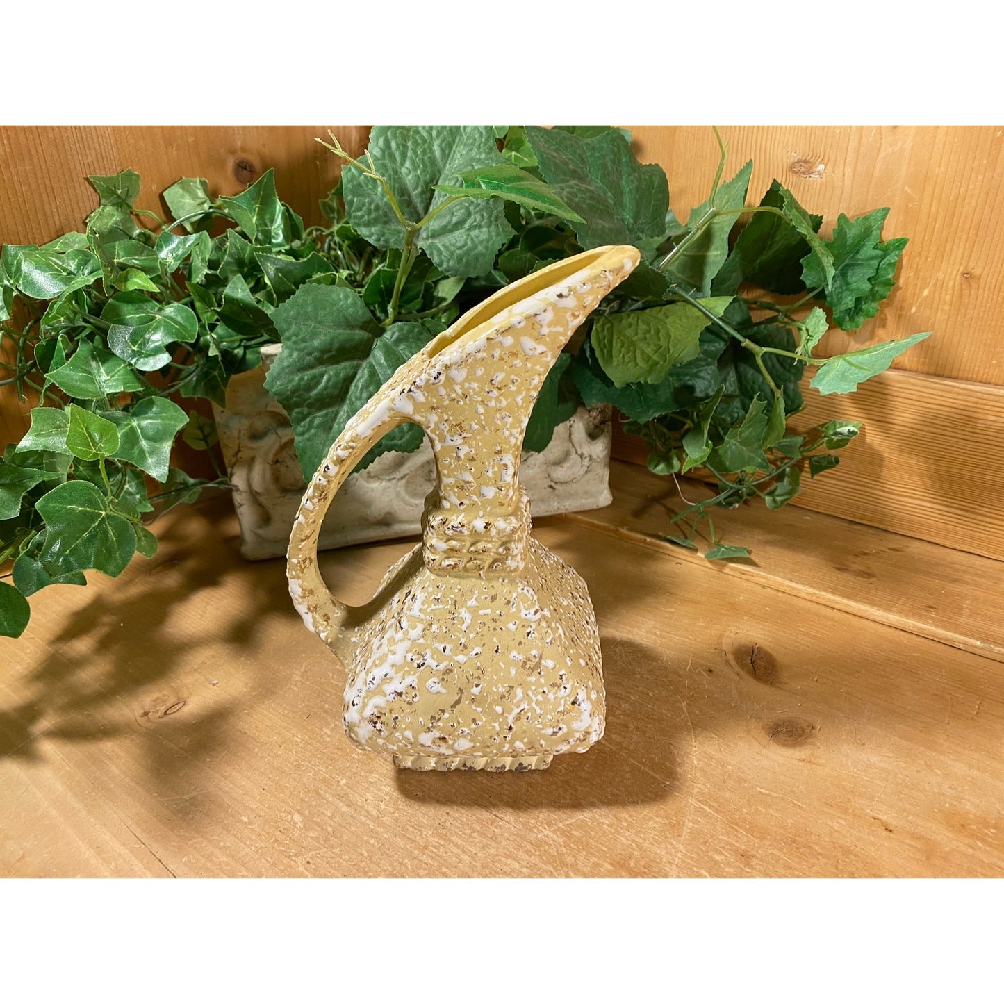 Vintage Cream Splatter Pottery Pitcher | Savoy Art Pottery | Slender Water Pitcher with Squared Base | 1970s Kitchen  | Midcentury Modern