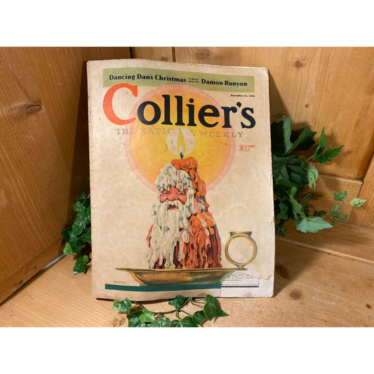 Vintage Collier's Magazine | December 31, 1932 | Christmas | Melted Santa Candle Cover Illustration | Dancing Dan's Christmas | 1930s Decor