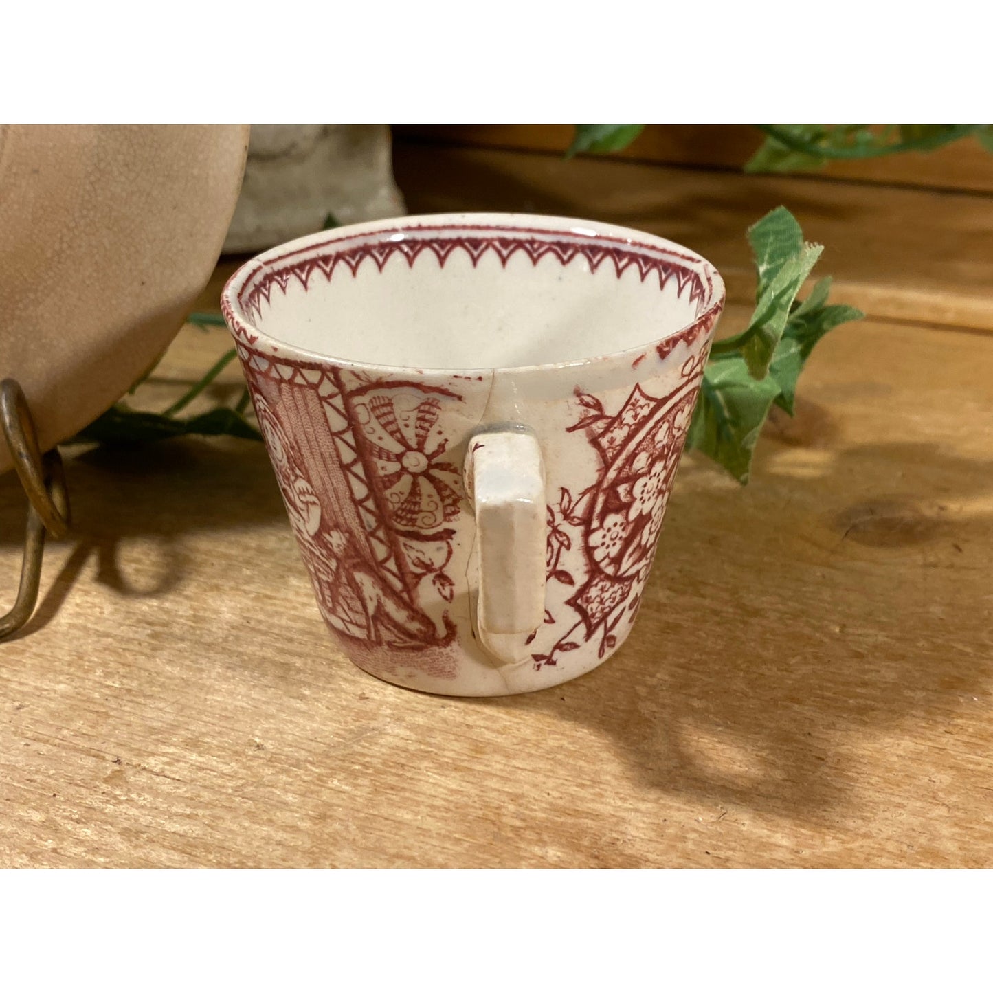 Vintage Little Mae and Pets Cup and Plate | Charles Allerton & Sons | Victorian Childs Tea Set | Made In England | Red Transferware Dish Set