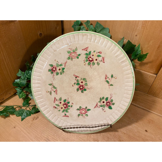 Vintage Handpainted Floral Cake Plate | Moriyama | White China Plate with Pink and Green Flowers | Cottagecore Kitchen | Shabby Chic Table Decor