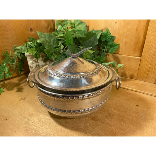 Vintage Hammered Aluminum Covered Serving Bowl with Clear Glass Pyrex Insert | Midcentury Modern Decor | Aluminum Casserole Serving Dish