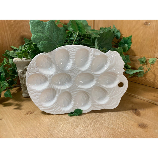 Vintage Deviled Egg Serving Platter | White Ceramic Chicken Egg Plate | Farmhouse Egg Plate | Chickens | Rooster | Cottagecore Egg Tray