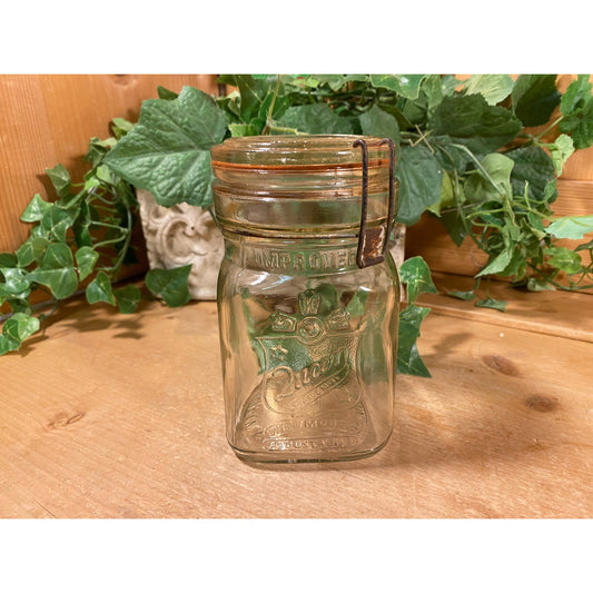 Antique Wide Mouth Square Queen Canning Jar with Kant Krack Lid | Wire Bale Lid | Vintage Glass Mason Jar | Primitives | Farmhouse Decor