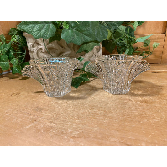 Vintage Clear Cut Glass Sugar and Creamer  - Set of 2 | Fan Handle and Starburst Base | Victorian | Clear Glass Sugar Bowl + Cream Pitcher