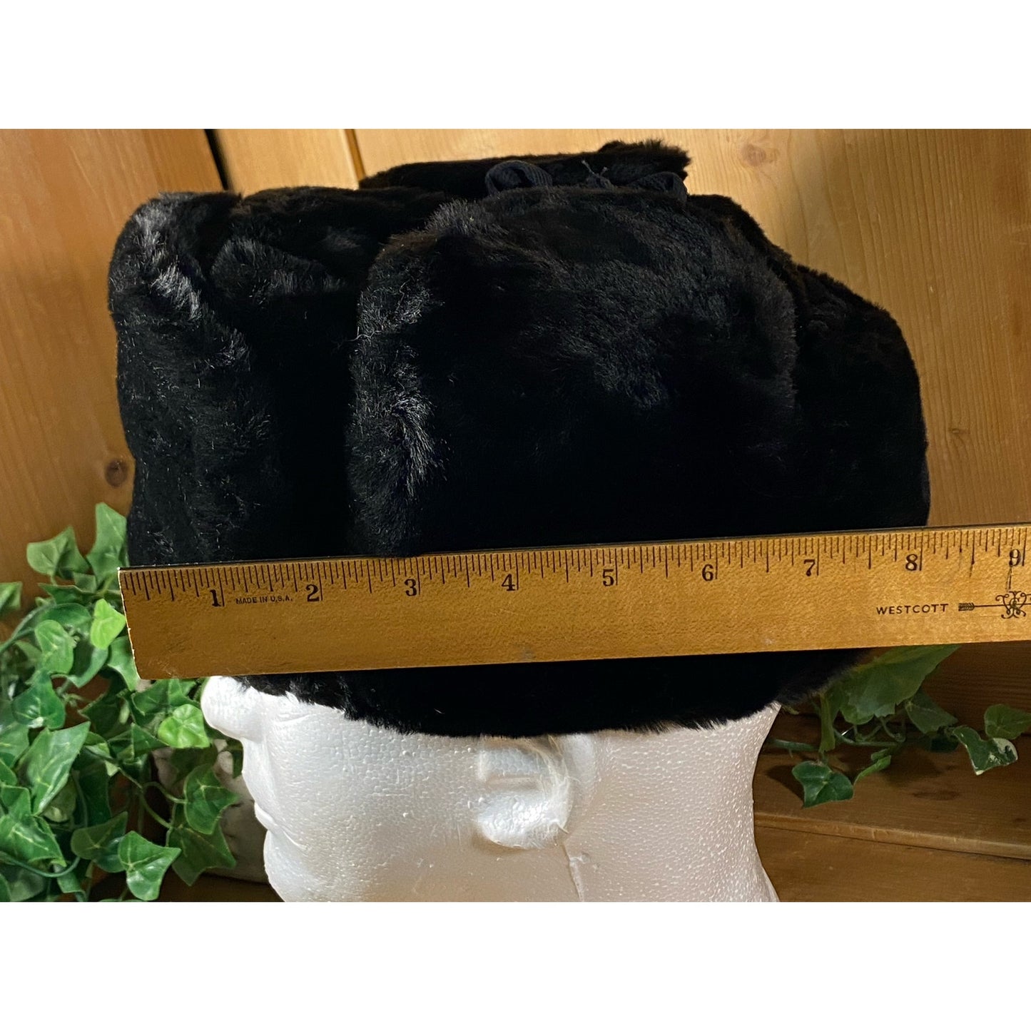 Vintage Russian Black Faux Fur Hat with Insignia Pin | Womens Fashion Faux Fur Lined Winter Hat | Vintage Womens Fashion Hat