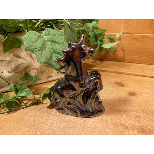Vintage Black Iridescent Ceramic Unicorn Figurine with Gold Horn | Made In China | Unicorns | Boho Shelf Decor | Collectible Unicorn Figure